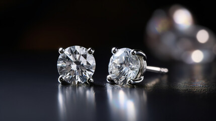 pair of diamond stud earrings Generative AI - obrazy, fototapety, plakaty
