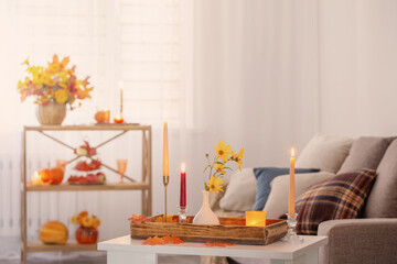 beautiful autumnal decor in home white interior