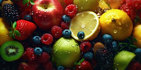 Fototapeta na wymiar AI Generated. AI Generative. Photo illustration of mix eco organic healthy fruits and berry. Graphic Art