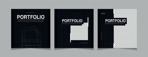 Set of social media post for architecture, simple black and white architecture square post design