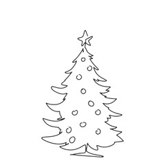 continuous line one line Christmas tree star decorated with presents beside Christmas hand drawn illustration vector