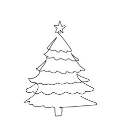 continuous line one line Christmas tree star decorated with presents beside Christmas hand drawn illustration vector