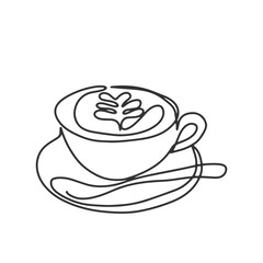 continuous line one line coffee cup warm morning drink breakfast hot coffee hand drawn illustration vector