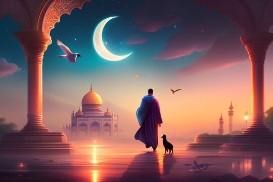 Man watching Majid and seeing the Nature, Generative, AI