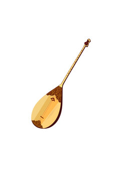 musical instrument dutar with uzbek ornament vector musical instrument with two strings wood tool applied art