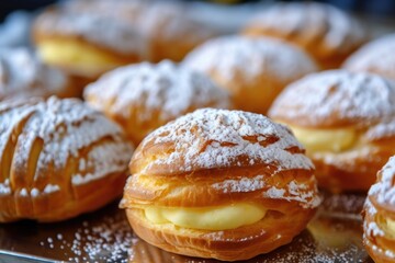 Choux pastry with topping icing sugar choux Food Photography