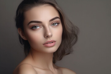 a beautiful face of a young woman healthy skin in skin care concept with Generative AI