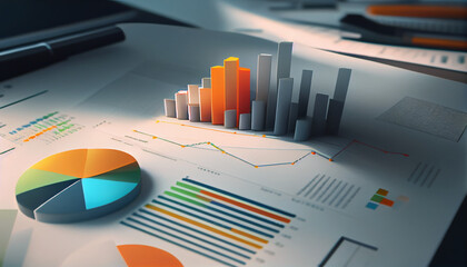 Business report. Graphs and charts. Business reports concept Ai generated image - obrazy, fototapety, plakaty
