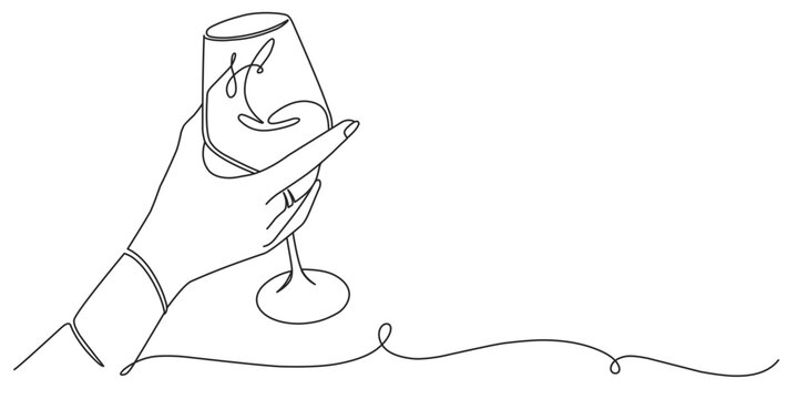recommend clip art: Woman's hand holding a wine glass line art vector illustration