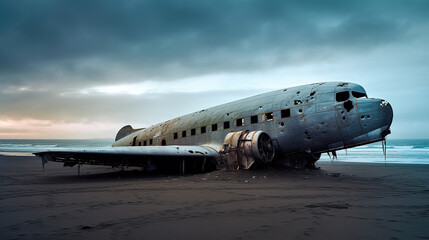 airplane wreck at sunset