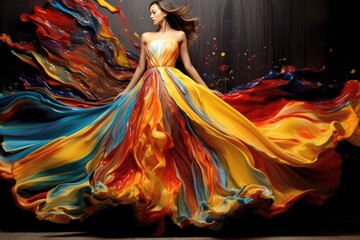 Fototapeta na wymiar Multi-colored dress made of liquid paints. Generative AI