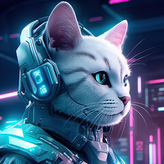 Cat vector with neon and eletronics