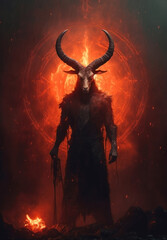 Zodiac sign Capricorn, Aries, Virgo, Virgo, Capricorn, Capricorn, Capricorn, Goat. Baphomet demon goat god. Lucifer, belzebu. Devil with horns. Red fire and smoke in hell.