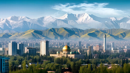 Panoramic view of Almaty city, Kazakhstan - obrazy, fototapety, plakaty