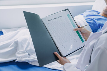 Male patient having consultation with doctor or psychiatrist who working on diagnostic examination...