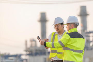 Group Asian man petrochemical engineer working at oil and gas refinery plant industry factory,The people worker man engineer work control at power plant energy industry manufacturing