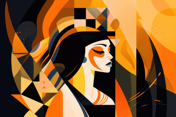 Woman with a crown, in the style of cubist-inspired abstracts. Generative AI