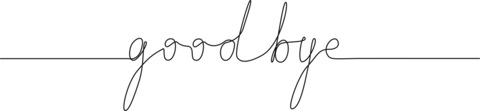 single line drawing of words GOOD BYE, handwriting line art vector illustration