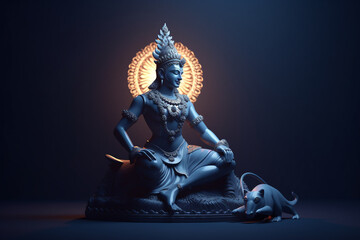 Culture and religious concept. God Krishna sculpture. Blue colored. Copy space. generative AI - obrazy, fototapety, plakaty