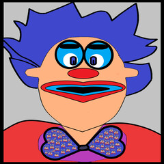 A CIRCUS CLOWN PRESENTING A SURPRISE