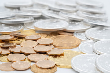 A bunch of gold and silver coins