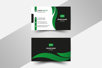 Double-sided black and green modern creative business card. Creative and clean business card.Vector illustration.