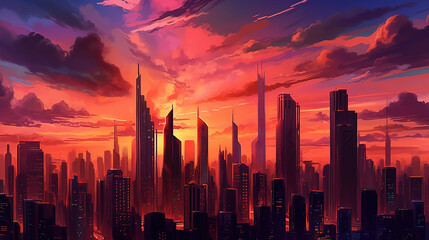 Fototapeta premium A futuristic city with a lot of tall building. Generative ai