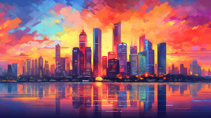 Fototapeta premium Skyline of Singapore city, tall skyscrapers of financial district. Generative ai