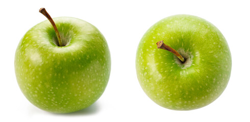 Ripe green apple isolated on white background, closeup