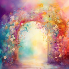 Fantasy Flower Arch - Delightful Background for Photos Backdrop created with Generative AI technology