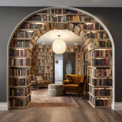 Vintage Book Archway - Cozy Library Background created with Generative AI technology