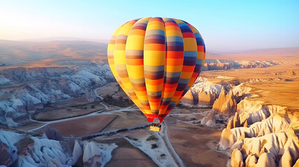 Obraz premium Hot air balloons flying over spectacular Cappadocia, Turkey. Generative ai
