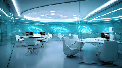Futuristic Office Spaces. In a world where technology has advanced exponentially generative art