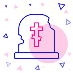 Line Grave with tombstone icon isolated on white background. Colorful outline concept. Vector