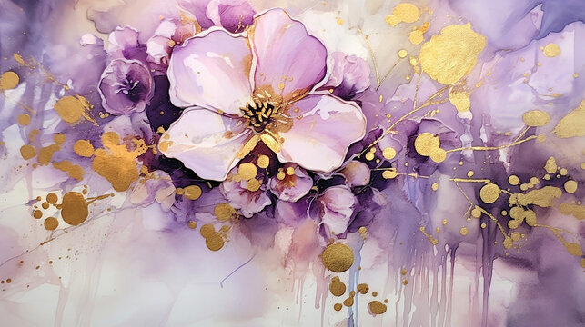 blossom background purple and gold Generative AI