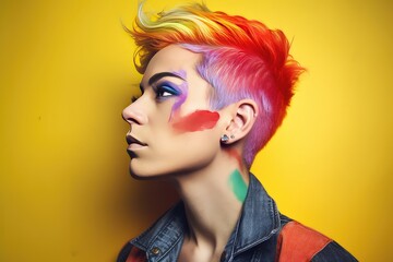 portrait of a person with rainbow flag
