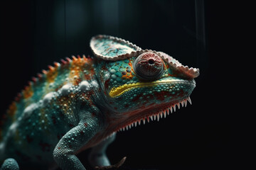 Animal and nature concept. Colorful and beautiful chameleon close-up portrait. Generative AI