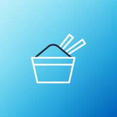 Line Rice in a bowl with chopstick icon isolated on blue background. Traditional Asian food. Colorful outline concept. Vector