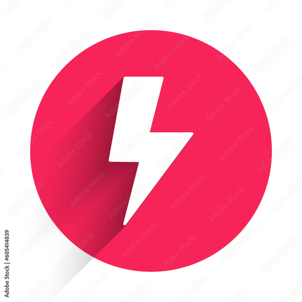 Poster white lightning bolt icon isolated with long shadow. flash sign. charge flash icon. thunder bolt. li