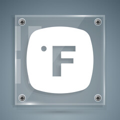 White Fahrenheit icon isolated on grey background. Square glass panels. Vector
