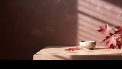 Showcasing our brand's finest products through a captivating mock-up presentation. The empty table awaits, ready to come to life with our exceptional designs and innovative creations , Japan style