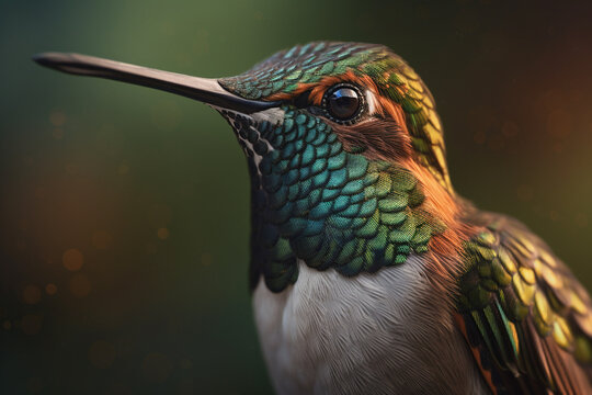Animal, wildlife and nature concept. Colorful and beautiful close-up portrait of hummingbirds. Generative AI