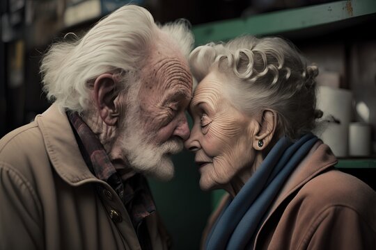 Eternal Love - A Touch of Serenity. Elderly loving couple standing together. Generative AI