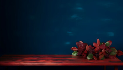 Showcasing our brand's finest products through a captivating mock-up presentation. The empty table awaits, ready to come to life with our exceptional designs and innovative creations , dark blue