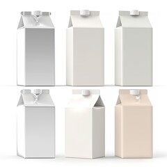 Set of milk or juice packages made of clean carton paper isolated on white background.