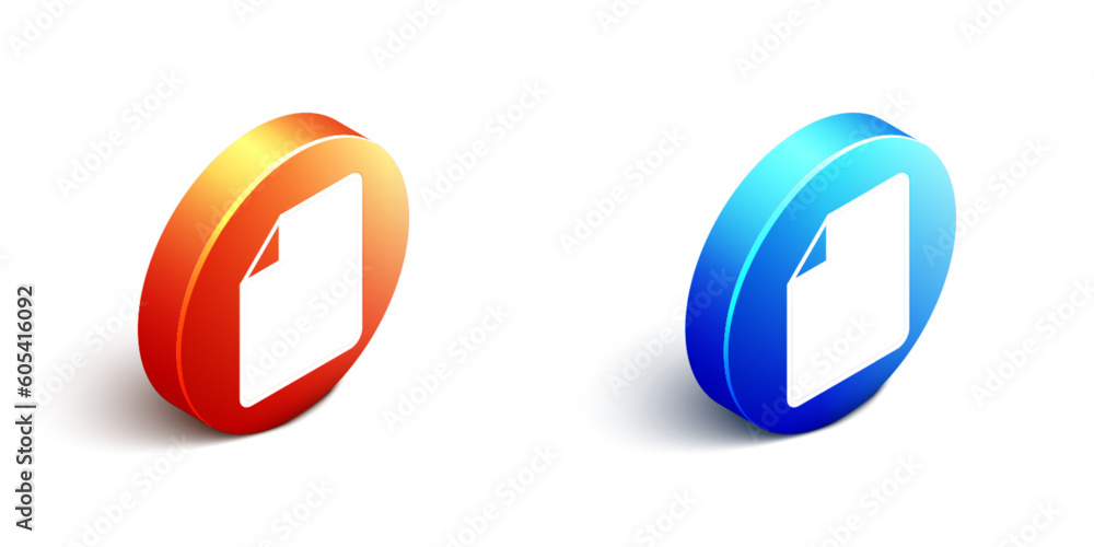 Poster isometric file document icon isolated on white background. checklist icon. business concept. orange 