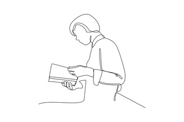Continuous one-line drawing short hair woman reading a novel. Book concept. Single line drawing design graphic vector illustration