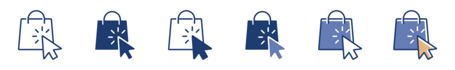 Obraz premium pointer click the shopping bag icon, buy a product to cart sign vector illustration for web and app online shop template design 