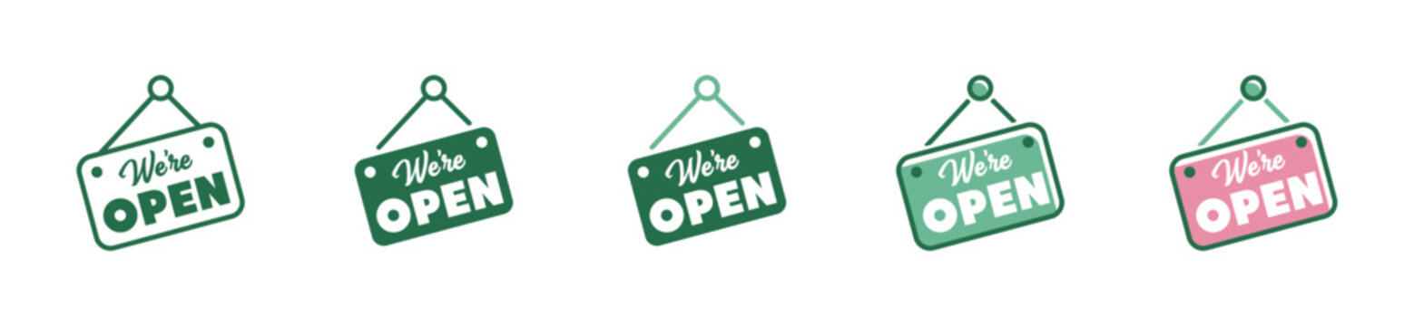 We Are Open Sign Icon Welcome Shop Hanging On Door Symbol Vector Illustration 