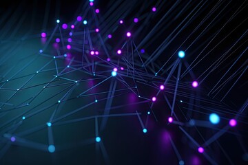 Fototapeta premium Abstract connected dots and lines. Concept of AI technology, Motion of digital data flow. Communication and technology network concept with moving lines and dots.AI Generated